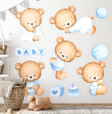 Wall sticker 80x137 Pastel teddy bears in a watercolor version