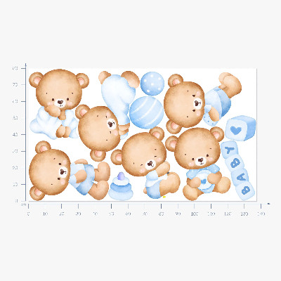 Wall sticker 80x137 Pastel teddy bears in a watercolor version