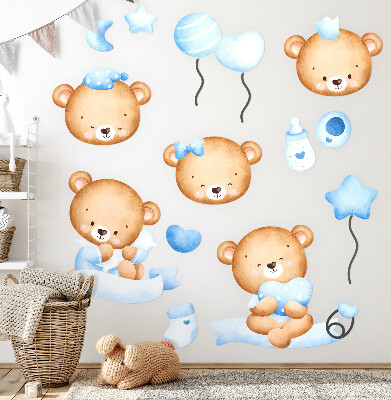 Wall sticker 80x111 Pastel watercolor teddy bears in a charming style