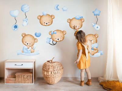 Wall sticker 80x111 Pastel watercolor teddy bears in a charming style