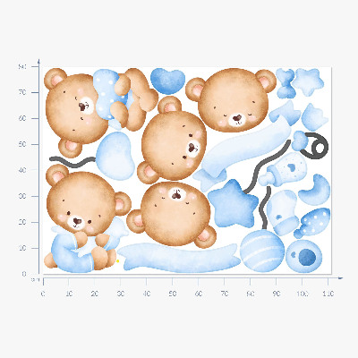 Wall sticker 80x111 Pastel watercolor teddy bears in a charming style