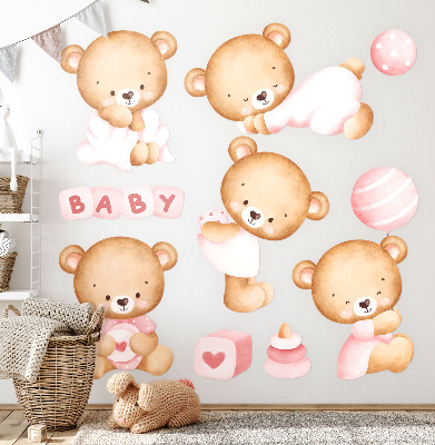 Wall sticker 80x140 Pastel watercolor teddy bears in a charming version