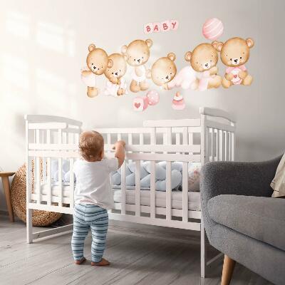 Wall sticker 80x140 Pastel watercolor teddy bears in a charming version