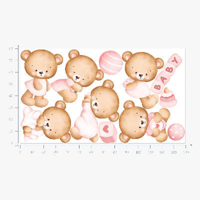 Wall sticker 80x140 Pastel watercolor teddy bears in a charming version