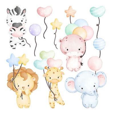 Wall sticker 80x118 Safari with wild animals and balloons in watercolor