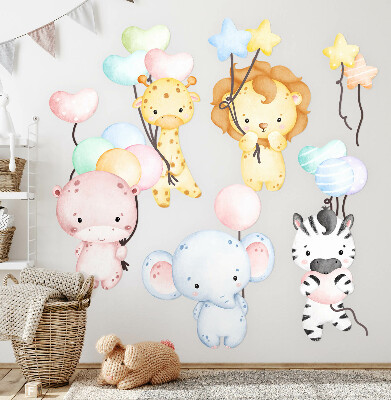 Wall sticker 80x118 Safari with wild animals and balloons in watercolor