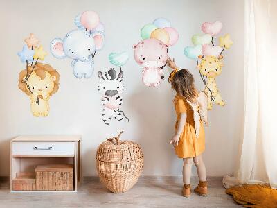 Wall sticker 80x118 Safari with wild animals and balloons in watercolor