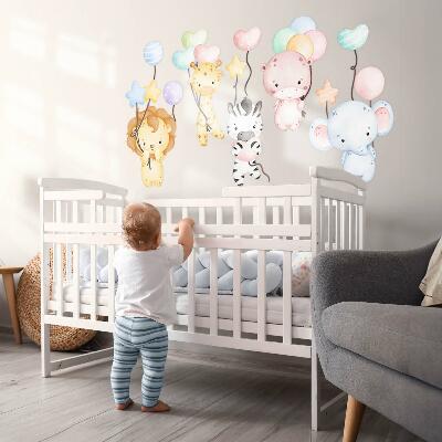 Wall sticker 80x118 Safari with wild animals and balloons in watercolor