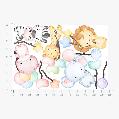 Wall sticker 80x118 Safari with wild animals and balloons in watercolor