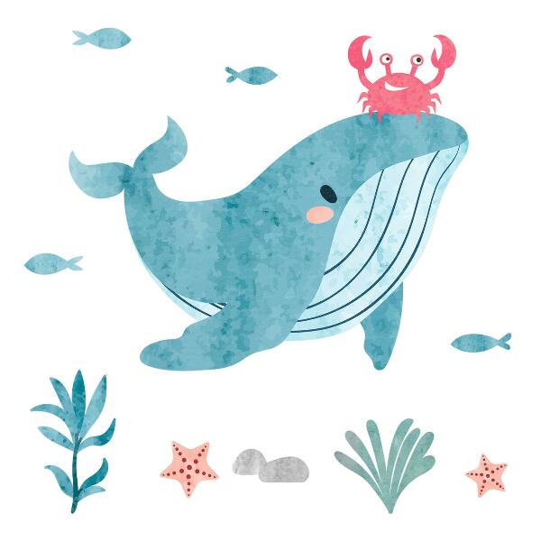 Wall sticker 80x97 An underwater land of watercolor creatures