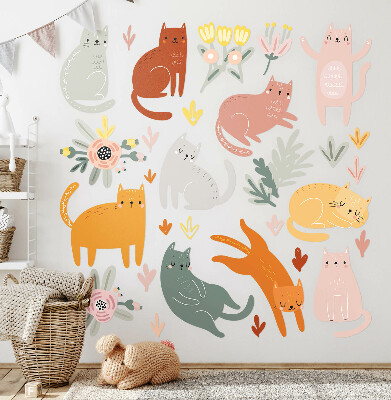 Wall sticker 80x141 Pastel cats and plants in boho style