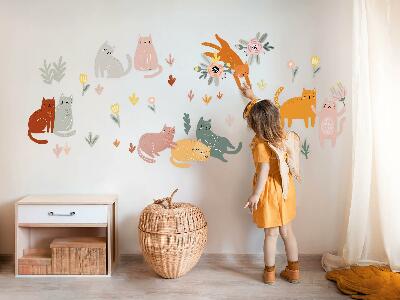 Wall sticker 80x141 Pastel cats and plants in boho style