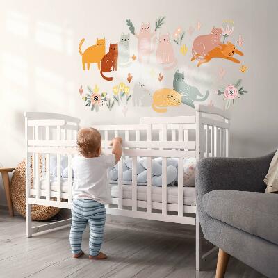 Wall sticker 80x141 Pastel cats and plants in boho style