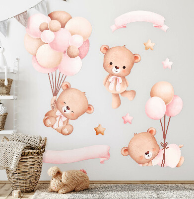 Wall sticker 80x116 Teddy bears with balloons in pastel watercolor