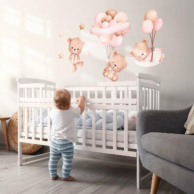 Wall sticker 80x116 Teddy bears with balloons in pastel watercolor