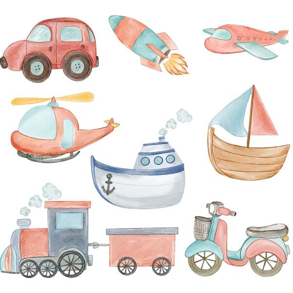 Wall sticker 80x126 Transport watercolors in pastel shades