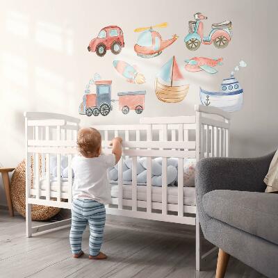 Wall sticker 80x126 Transport watercolors in pastel shades