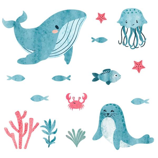 Wall sticker 80x146 A sea paradise in a watercolor style