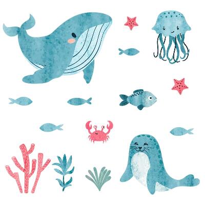 Wall sticker 80x146 A sea paradise in a watercolor style