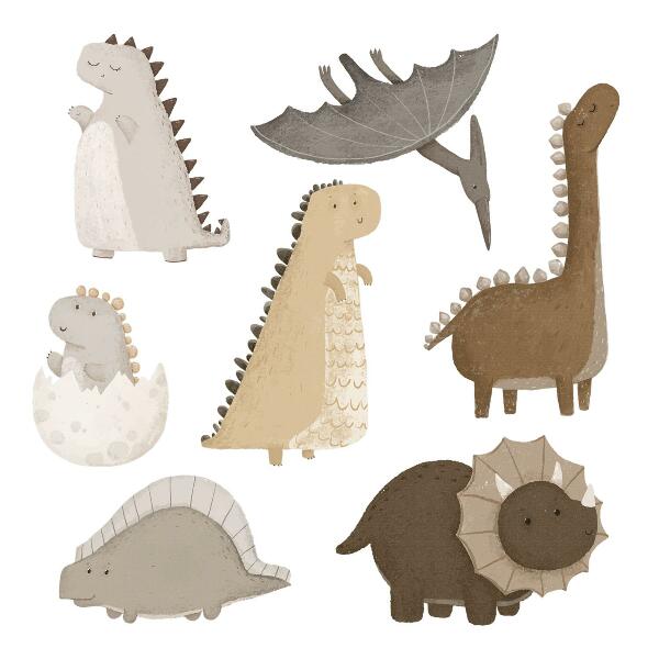 Wall sticker 80x122 Pastel cute dinosaurs in boho style