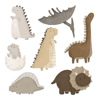 Wall sticker 80x122 Pastel cute dinosaurs in boho style