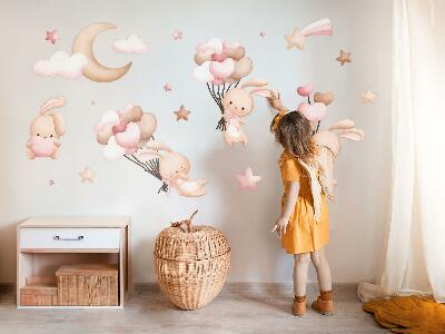 Wall sticker 80x144 Bunnies with balloons in watercolor pastel tones