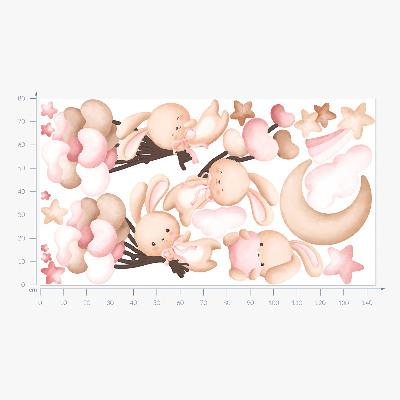 Wall sticker 80x144 Bunnies with balloons in watercolor pastel tones