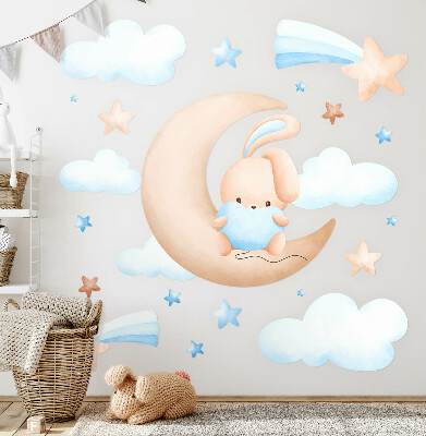 Wall sticker 80x132 Bunny in the clouds on a pastel moon