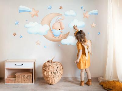Wall sticker 80x132 Bunny in the clouds on a pastel moon