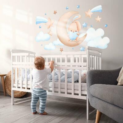 Wall sticker 80x132 Bunny in the clouds on a pastel moon