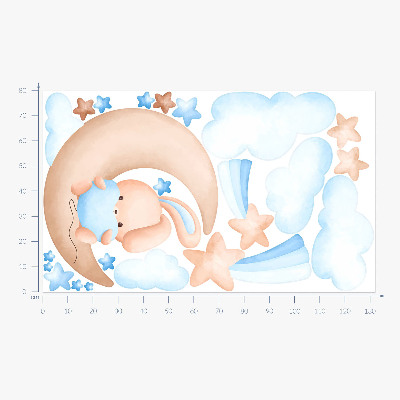 Wall sticker 80x132 Bunny in the clouds on a pastel moon