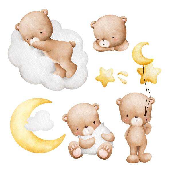 Wall sticker 80x126 Adorable teddy bears in the clouds and stars