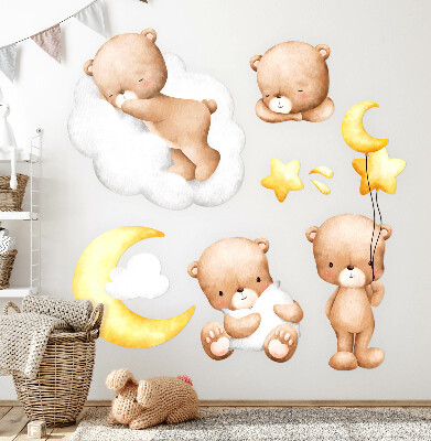 Wall sticker 80x126 Adorable teddy bears in the clouds and stars