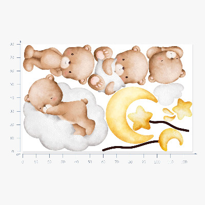 Wall sticker 80x126 Adorable teddy bears in the clouds and stars