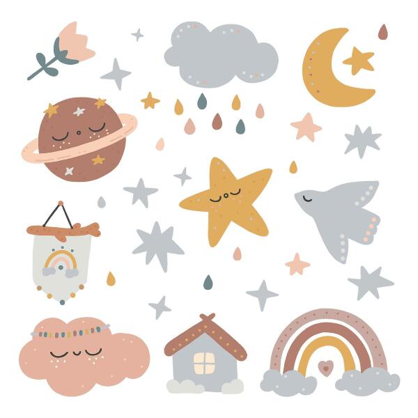 Wall sticker 80x132 Boho in pastel shades of sky and space