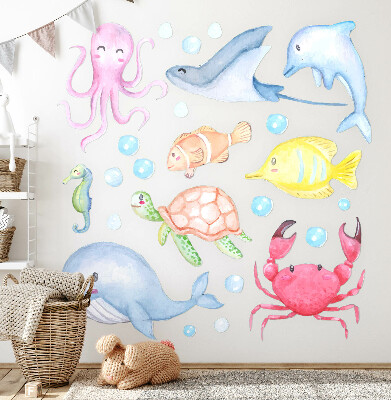 Wall sticker 80x113 Pastel underwater world of watercolor creatures