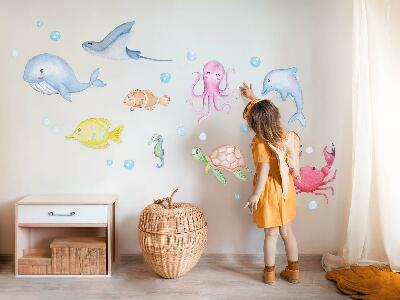 Wall sticker 80x113 Pastel underwater world of watercolor creatures