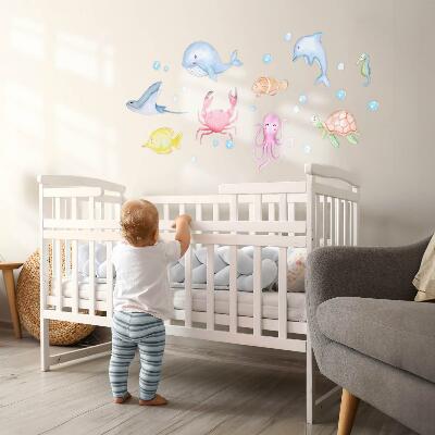 Wall sticker 80x113 Pastel underwater world of watercolor creatures