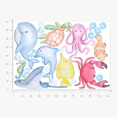 Wall sticker 80x113 Pastel underwater world of watercolor creatures