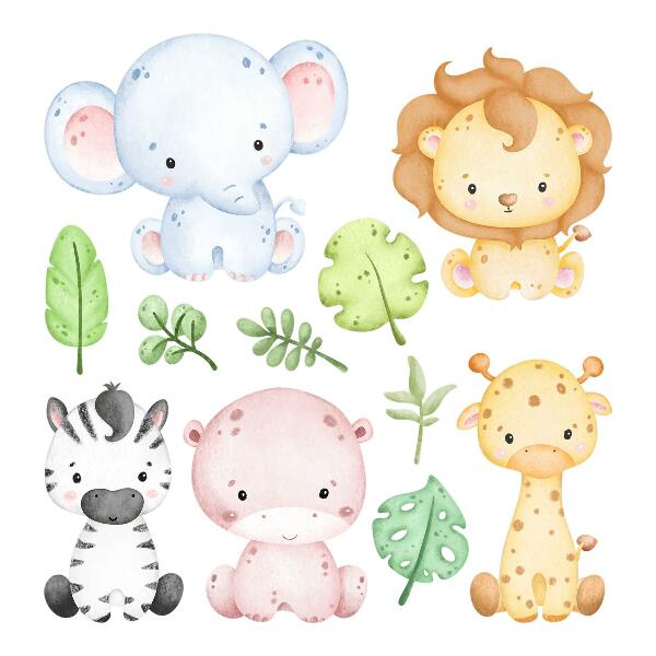 Wall sticker 80x92 Safari in pastel shades with charming animals