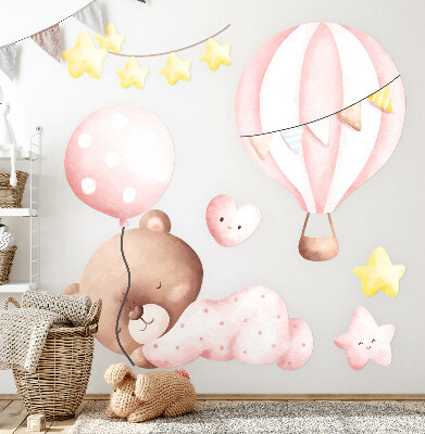Wall sticker 80x74 Teddy bear with balloons and stars in pastel watercolor
