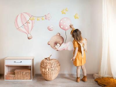 Wall sticker 80x74 Teddy bear with balloons and stars in pastel watercolor