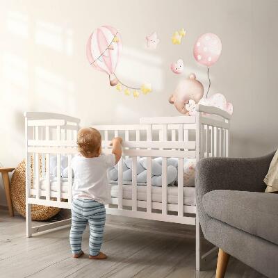 Wall sticker 80x74 Teddy bear with balloons and stars in pastel watercolor