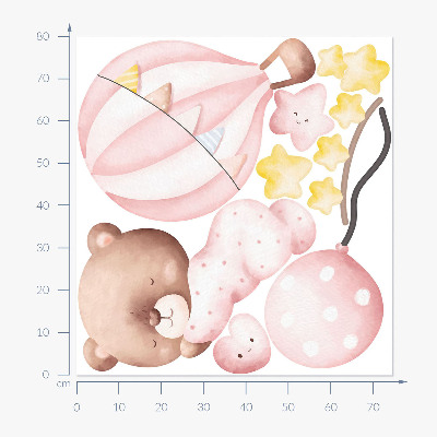 Wall sticker 80x74 Teddy bear with balloons and stars in pastel watercolor