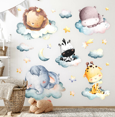 Wall sticker 80x119 Night clouds with smiling watercolor animals