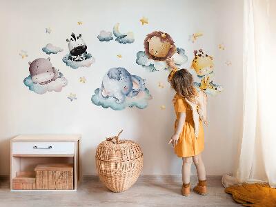 Wall sticker 80x119 Night clouds with smiling watercolor animals