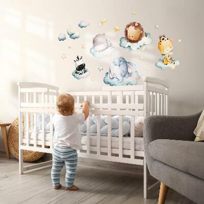 Wall sticker 80x119 Night clouds with smiling watercolor animals