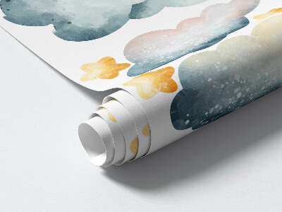 Wall sticker 80x119 Night clouds with smiling watercolor animals