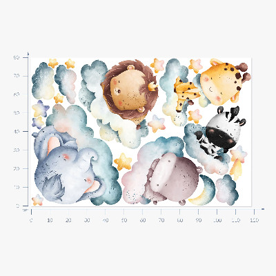 Wall sticker 80x119 Night clouds with smiling watercolor animals