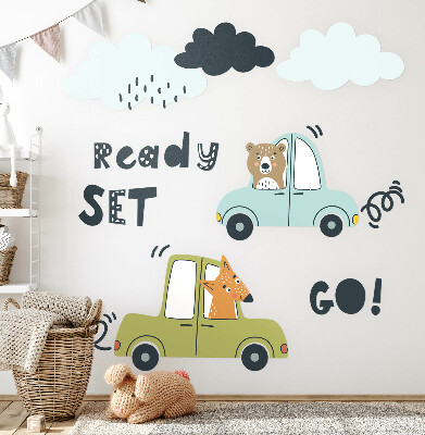 Wall sticker 80x108 Ready to go! Pastel animals in cars